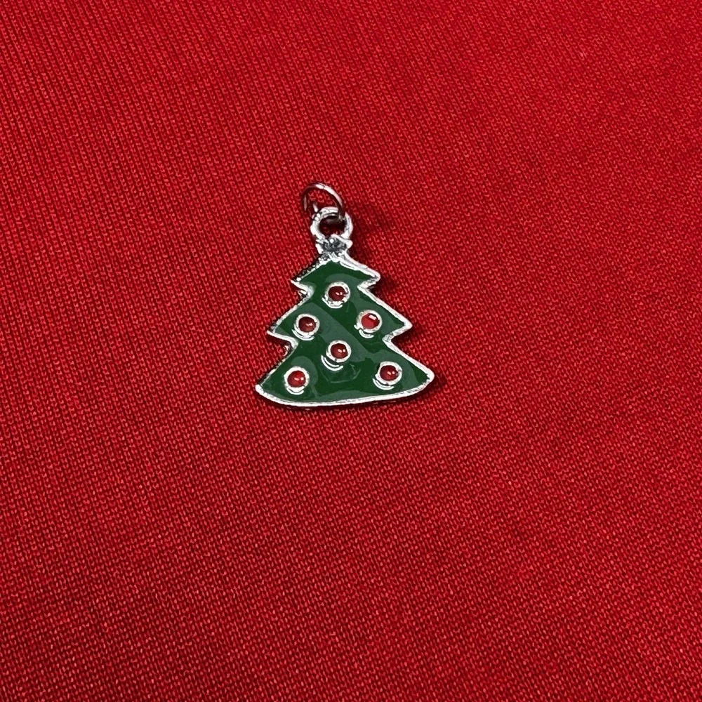 Silver tone Green‎ Christmas Tree Charm With Red Ornaments